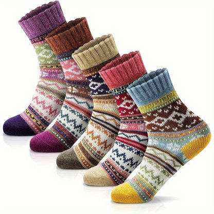 5 Pairs Women's Winter Knitted Socks - Thick, Warm, Soft, for Hiking, Skiing, Outdoor & Casual Wear - Hiccupzz