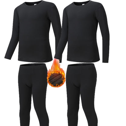 4 Pcs Youngsters' Thermal Underwear Set, Cozy Fleece Lining, Stretchy Knit Fabric - Hiccupzz