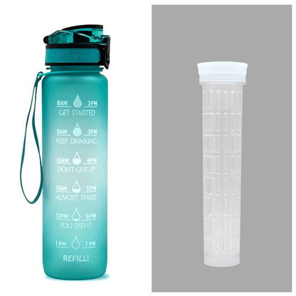 1L Tritan Water Bottle With Time Marker Bounce Cover Leakproof Cup For Sports Fitness