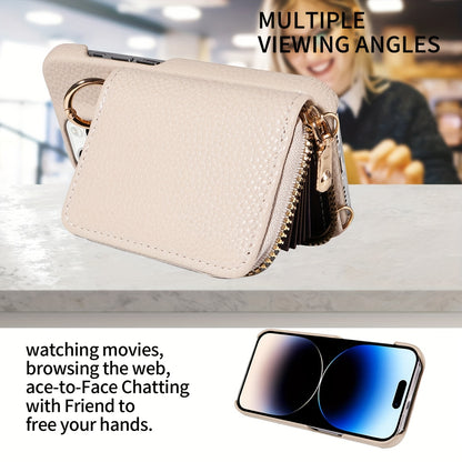 Leather Phone Case with Zipper Lanyard, Wallet, and Card Holder for iPhone (Multiple Models) - Anti-Drop and Convenient - Hiccupzz