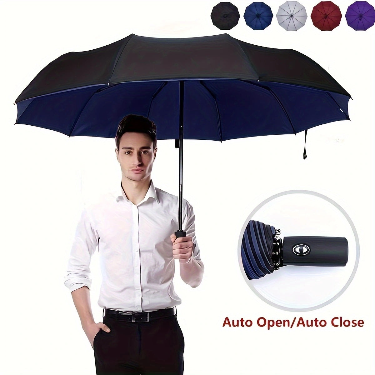 Three-Fold Automatic Folding Umbrella, Windproof, Reinforced Thickened Design