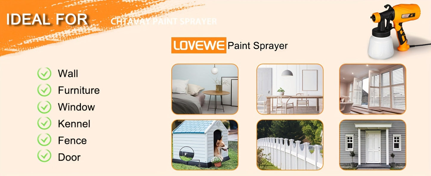 Paint Sprayer, 400W HVLP Spray Gun with 2 Nozzles & 3 Spray Patterns - Electric Paint Sprayer with 900ml Container