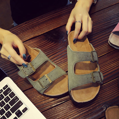 Genuine Leather Cork Slippers Women's Fashion - Hiccupzz