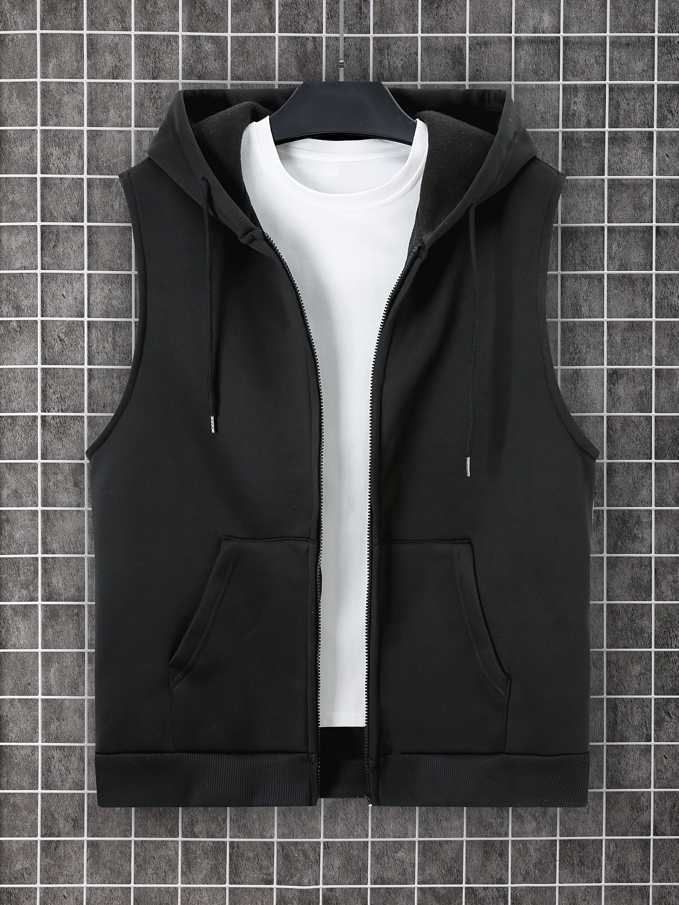 Men's Sleeveless Zip-Up Hoodie Vest with Pocket, Casual Outdoor Activewear