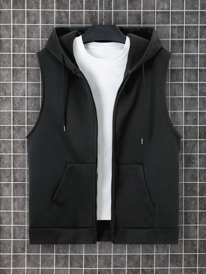 Men's Sleeveless Zip-Up Hoodie Vest with Pocket, Casual Outdoor Activewear - Hiccupzz