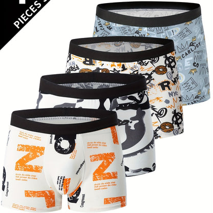 4-Pack Men's Flower Pattern Boxer Briefs - Breathable Antibacterial Sports Shorts for Casual Comfort - Hiccupzz