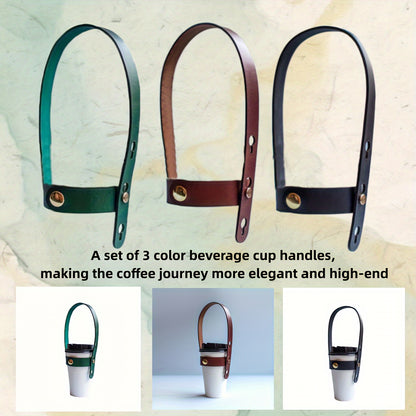 3 Pcs Faux Leather Coffee Cup Holders with Adjustable Straps - Perfect for Outdoor Adventures, Travel & Cruises - Vintage Green, Classic Brown, Deep Black - Hiccupzz