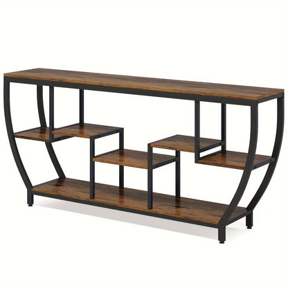 Little Tree Rustic 70.9 Inch Sofa Table with Shelves, Industrial Console Table with Storage, Entryway Table TV Stand