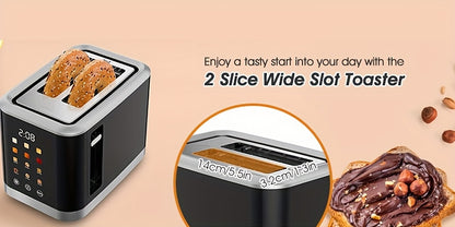 1 Pc Smart Digital Toaster - Touch Screen LCD Display, 6 Bread Types, 6 Shade Settings, 1.5" Wide Slots, Bagel/Defrost/Cancel Functions, 750-1000W, 2-Slice, US Plug, 110-130V
