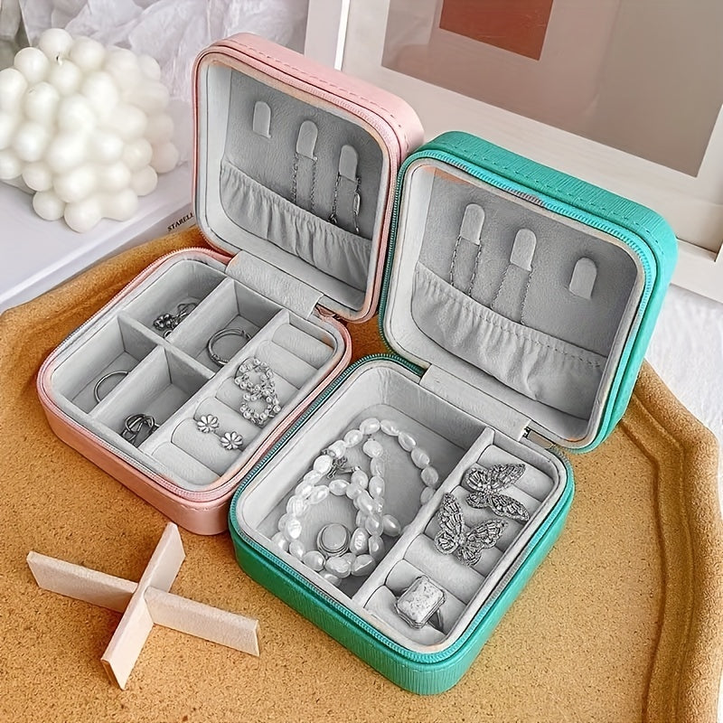 Simple Mini Portable Jewelry Box, Travel Storage Case, Multifunctional Organizer