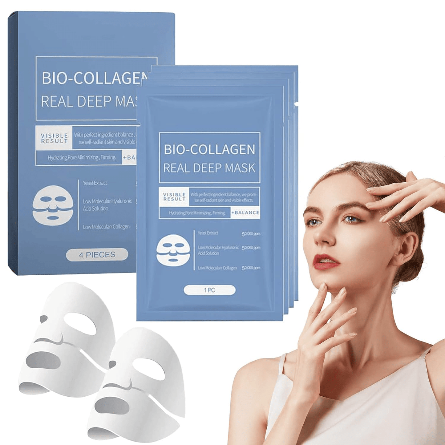 2Boxs Bio-Collagen Real Mask, Collagen Face Moisturize Mask Overnight, Collagen Face Mask Hydrating Firming Hydrogel Mask (4PCS/1 Box)