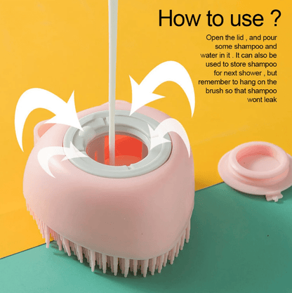 Gentle Silicone Pet Brush for Dogs and Cats – Massages and Cleans with Integrated Shower Gel Dispenser - Hiccupzz