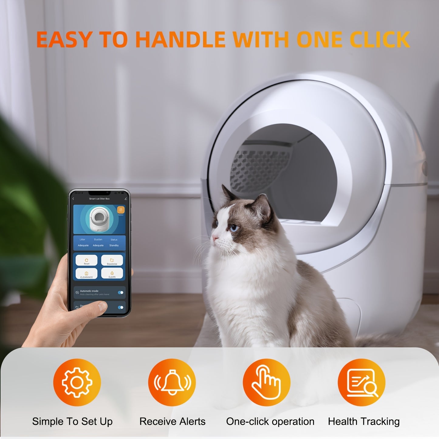 Self-Cleaning Cat Litter Box with APP Control - Automatic Odor Removal & Safety Protection for Multiple Cats