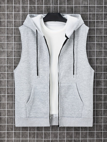 Men's Sleeveless Zip-Up Hoodie Vest with Pocket, Casual Outdoor Activewear - Hiccupzz