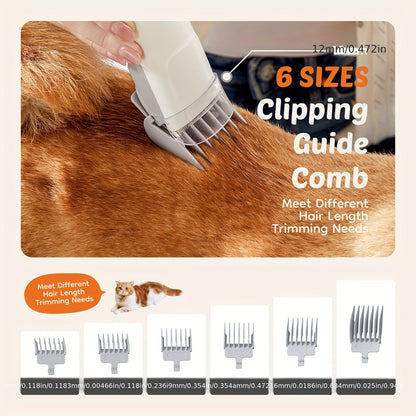 Pet Grooming Vacuum Kit 5 in 1 - Strong Suction Power, 99% Pet Hair Removal, Professional Clippers with 6 Guide Combs, Multifunctional Grooming Tools for Dogs, Cats, and Other Animals - Hiccupzz