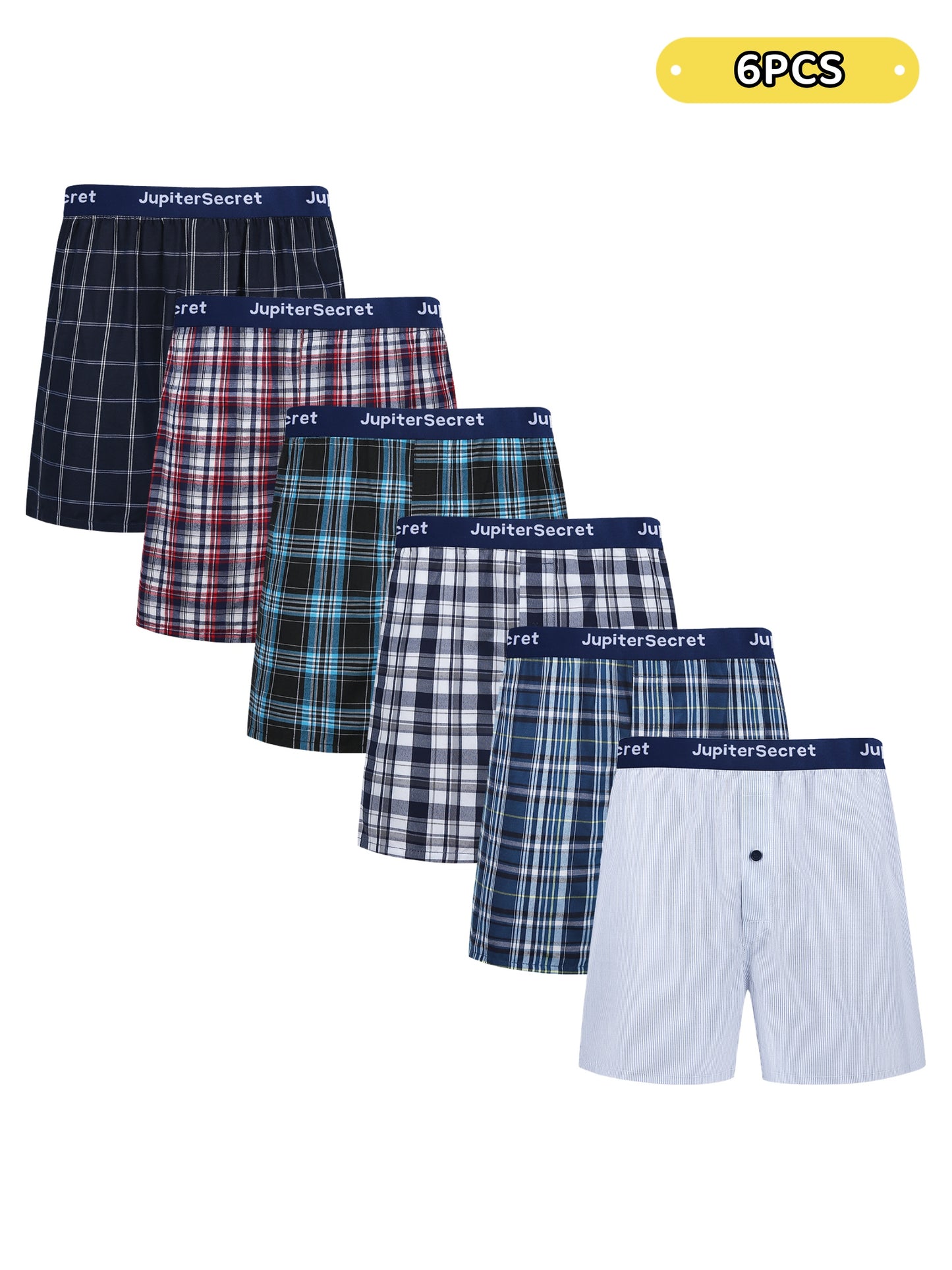 JupiterSecret Men's Woven Boxer Shorts - 6/10-Pack, Elastic Waistband, Random Colors