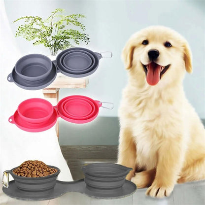 Rubber Foldable Double Bowl Pet Feeding Bowl Pets Supplies Dog Cat Bowls - Hiccupzz