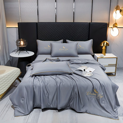 Contemporary Ice Silk Summer Quilt, Premium Cool Touch Washable Comforter, Polyester Fiber Filling, Plain Weave, Machine Washable - Hiccupzz