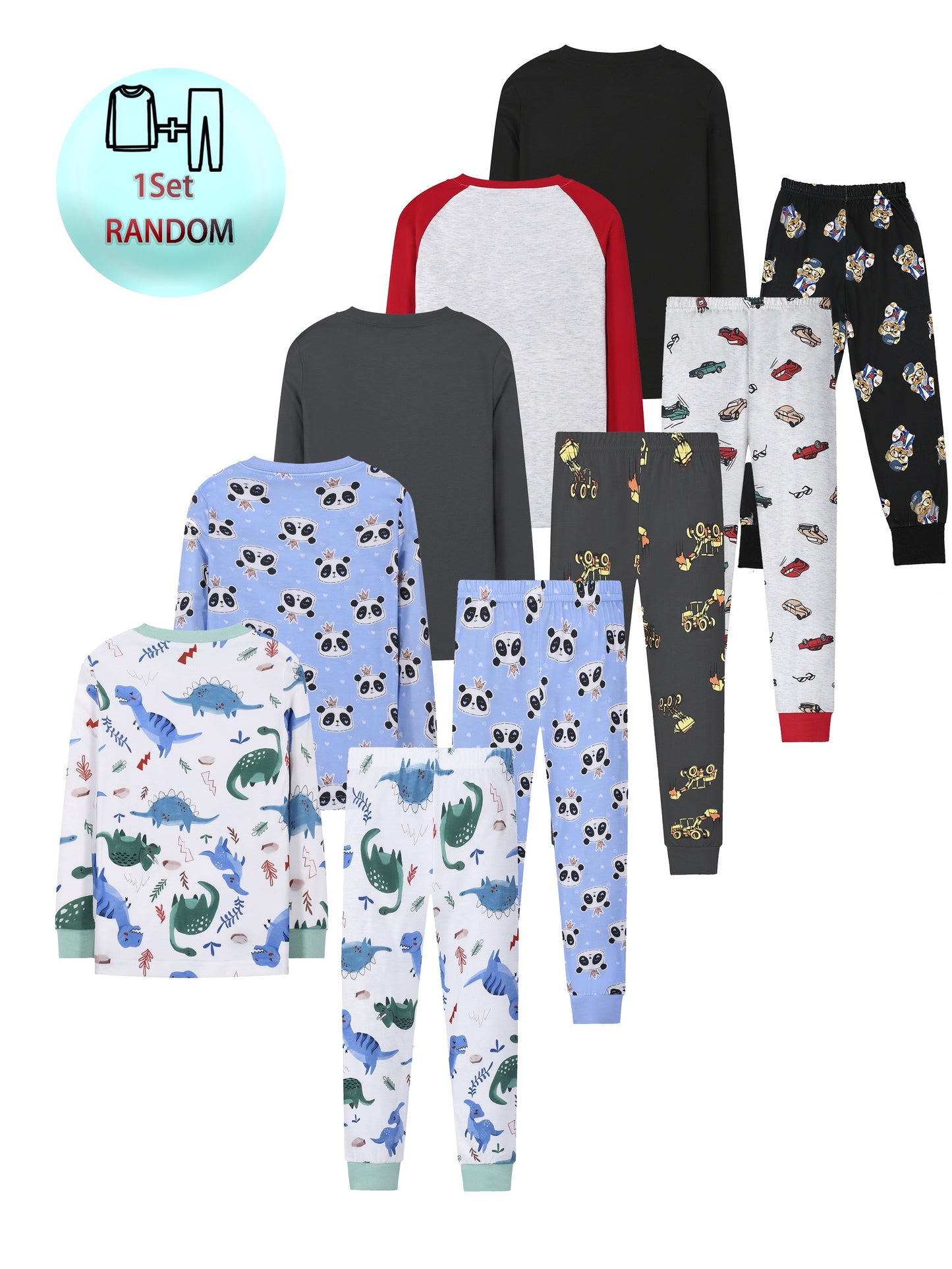 1 Set Boys' Thermal Underwear - Random Styles, Cute Animal & Truck Prints, Round Neck Long Sleeve Top & Trousers, Comfortable for Outdoor Wear