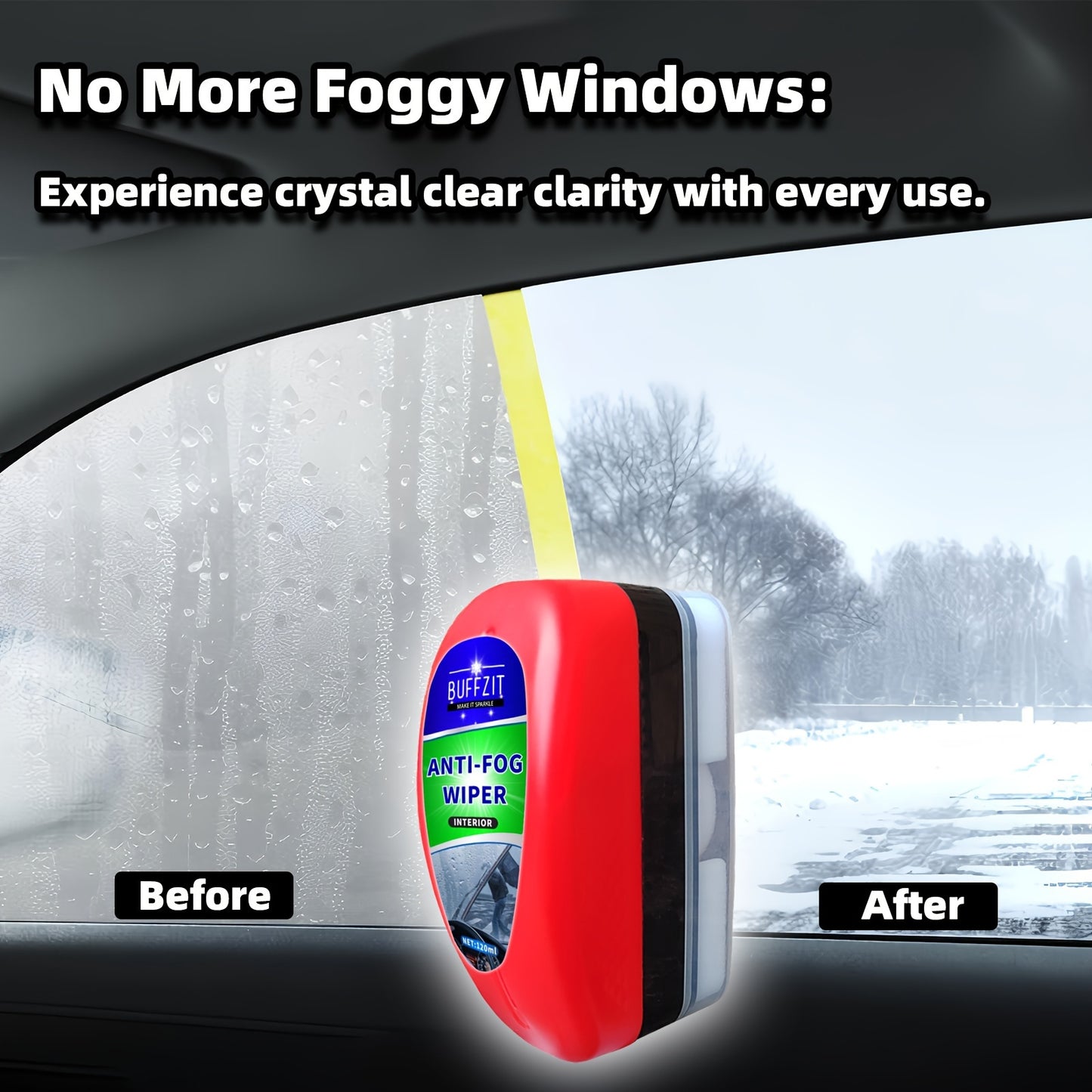 Portable Anti-Fog Wiper for Windshields - 120Ml/4Oz Defogging Sponge for Cars, Helmets, Mirrors & More