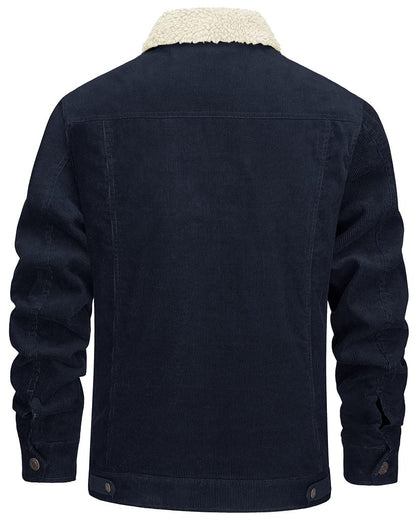 Corduroy Lapel Long Sleeve Plush Jacket Coat - Hiccupzz