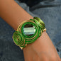 Exquisite Bohemian Style Handmade Open Bangle Bracelet, Round Aluminum Alloy Wire Wrapped, Artificial Crystal Decor - Hiccupzz