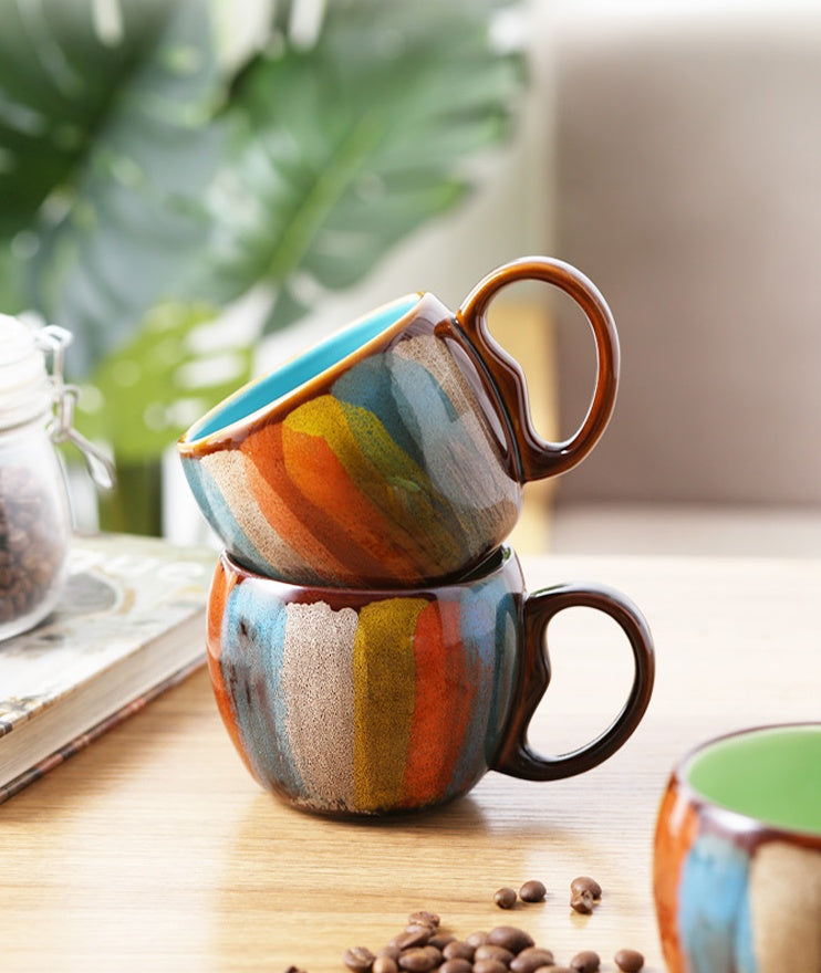 Creative ceramic cup with lid spoon for breakfast