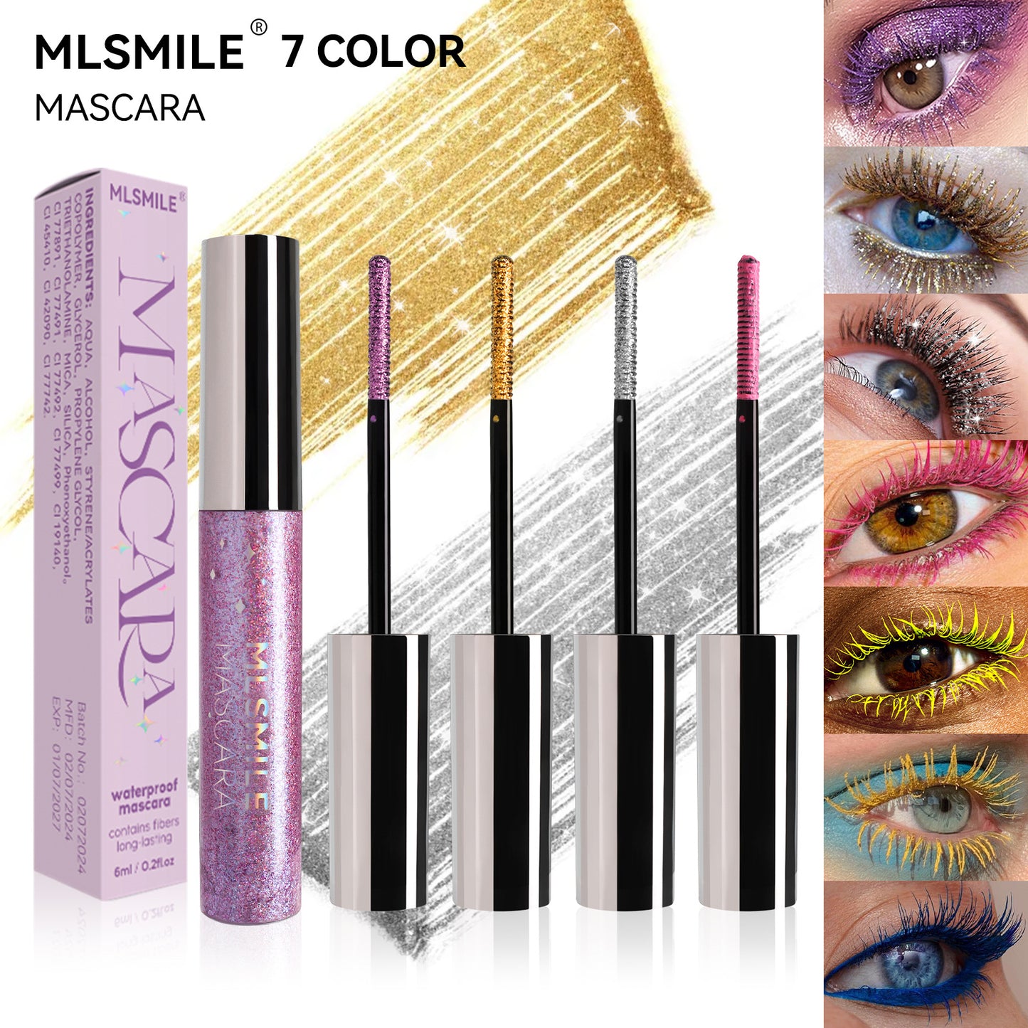 Pearlescent Color Mascara: Thin, Glittering, Waterproof & Smudge-Proof