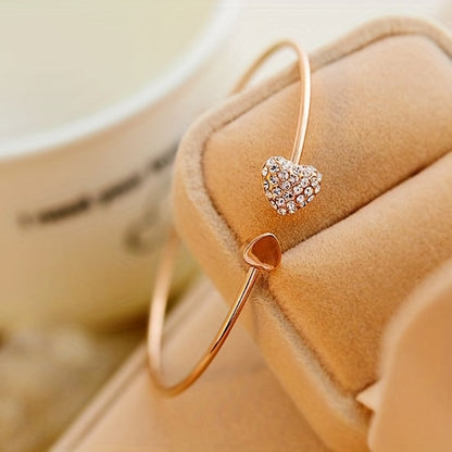 Full Drill Love Bracelet: Gold-Plated Opening Heart, Double Peach Heart Design - Ideal for Birthdays, Holidays, and Mother's Day Gifts - Hiccupzz