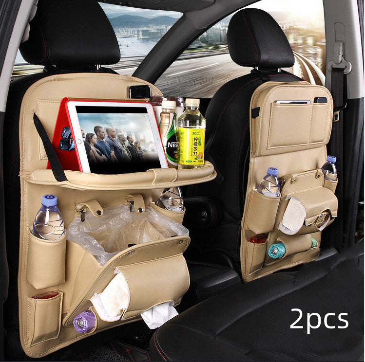 Luxury PU Leather Car Backseat Organizer with Foldable Table – Multi-Functional Car Seat Storage.
