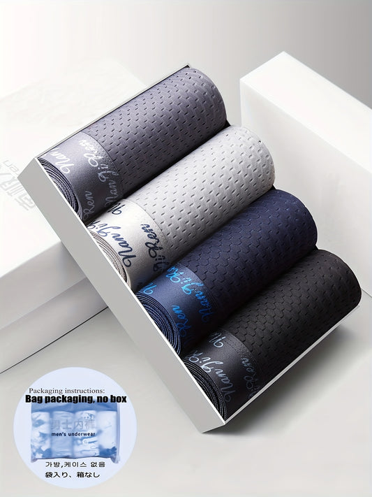 4-Pack Men's Ice Silk Antibacterial Underwear - Breathable Stretchy Boxer Briefs for Spring & Summer - Hiccupzz