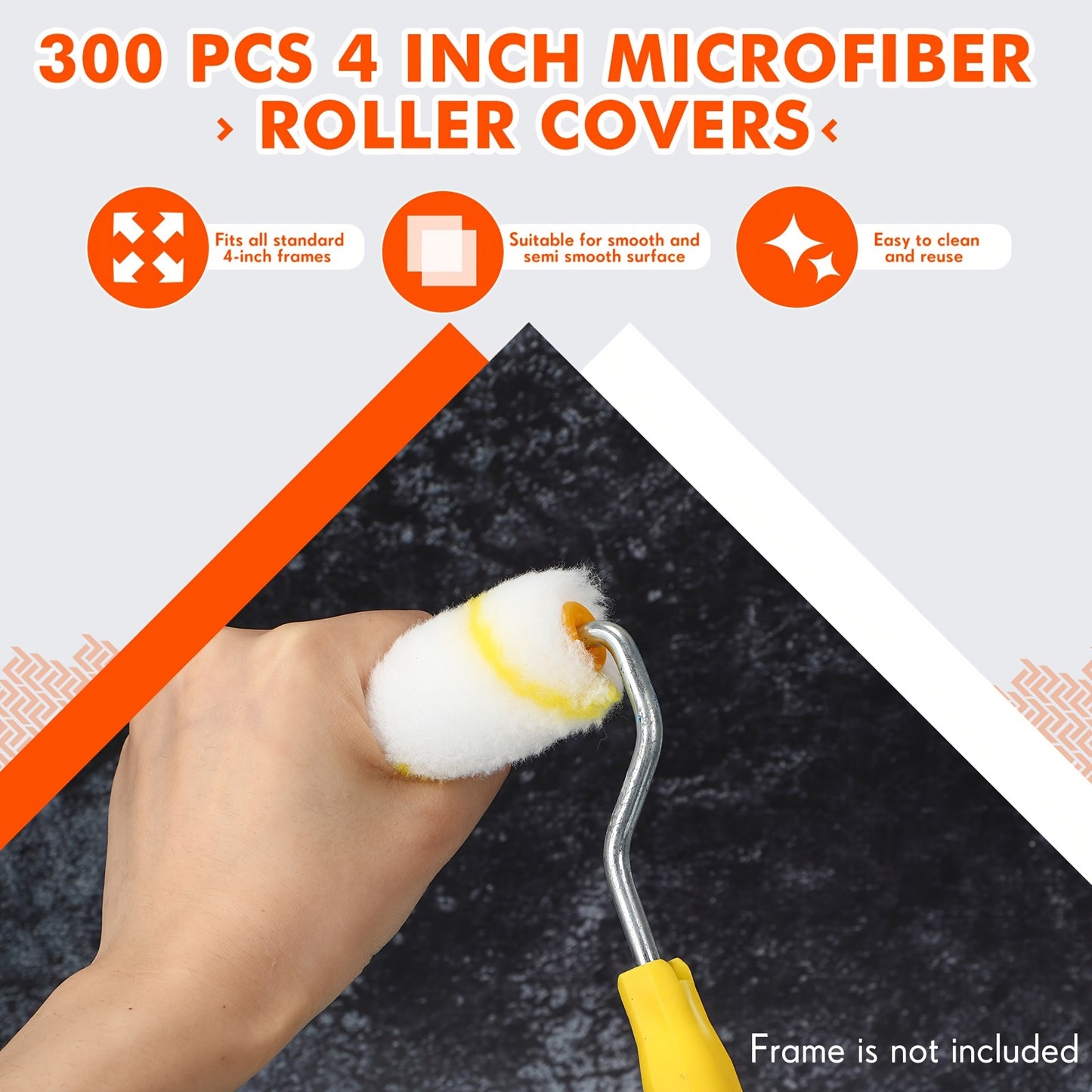 300 Pcs 4 Inch Mini Paint Roller Cover 1/2" Nap Microfiber Roller Covers - Yellow & White - For Small Area Painting & Craft Repair