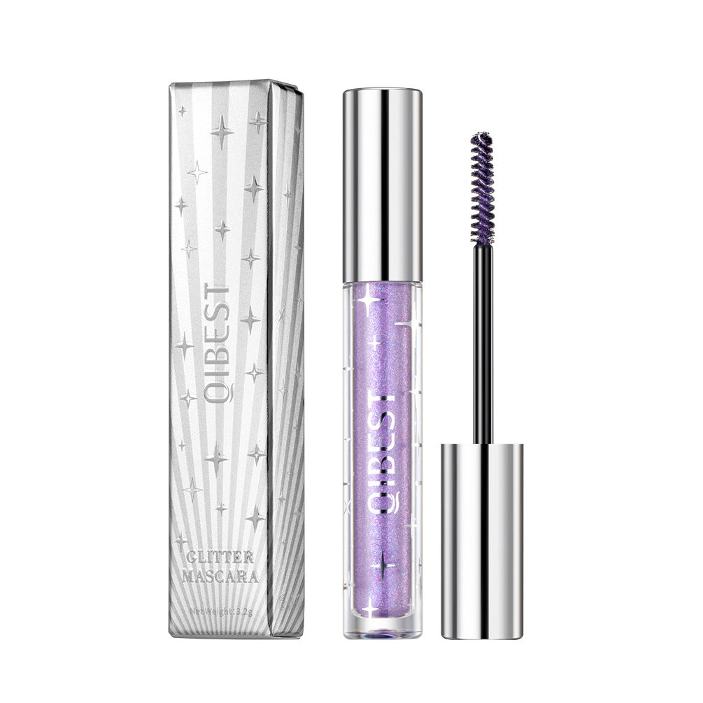 Violet Glitter Lash Mascara – Diamond Effect, Thickening, Waterproof, Fast Drying, and Sequin-Infused Eyelash Curling Extension Makeup in Black