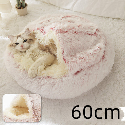 2 In 1 Dog And Cat Bed Pet Winter Bed Round Plush Warm Bed House Soft Long Plush Pets Bed Pet Products - Hiccupzz