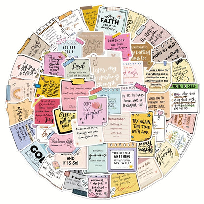 50pcs Bible Verse Sticky Notes – Waterproof PVC Self-Adhesive Christian Decals for Laptop, Notebook, Skateboard, and Luggage, Matte Finish, Irregular Shape, Single Use - Hiccupzz