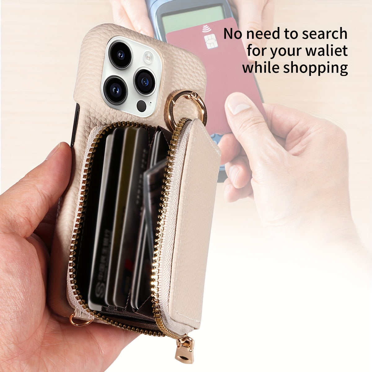 Leather Phone Case with Zipper Lanyard, Wallet, and Card Holder for iPhone (Multiple Models) - Anti-Drop and Convenient