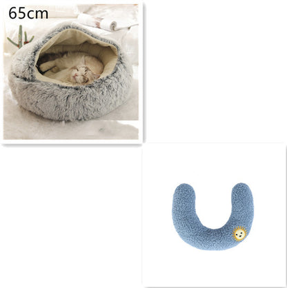 2 In 1 Dog And Cat Bed Pet Winter Bed Round Plush Warm Bed House Soft Long Plush Pets Bed Pet Products - Hiccupzz