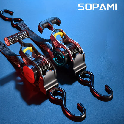 Automatic Retractable Ratchet Straps - 2 Large Straps for Cars, Motorcycles, & Off-Road Vehicles - Hiccupzz