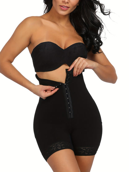 Women's Plus Simple Shapewear Shorts, Plus Size Contrast Lace Trim Front Closure Butt Lifting Thigh Slimmer Body Shaper - Hiccupzz