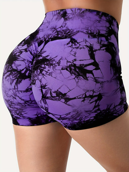 6 Piece Tie Dye Workout Shorts For Women, Scrunch Butt Lifting High Waisted Yoga Gym Seamless Booty Biker Shorts, Women's Activewear - Hiccupzz