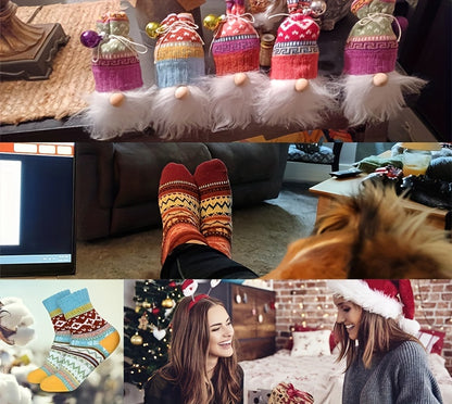 5 Pairs Women's Winter Knitted Socks - Thick, Warm, Soft, for Hiking, Skiing, Outdoor & Casual Wear - Hiccupzz