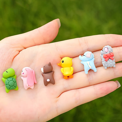 Set of 6 Mini Cartoon Car Console Decorations: Sleeping Rabbit, Sheep, Bear, Duck, Elephant, and Turtle Ornaments for Rearview Mirrors and Interior Accessories - Hiccupzz