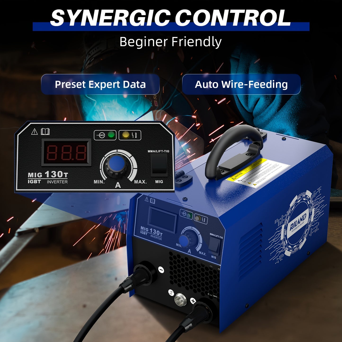 3-in-1 Flux Core Welder, 130A MIG Welder, MIG/Lift TIG/Stick Welding Machine 110v with Synergic Control, IGBT Inverter Portable Gasless Welder Equipment with Welding Gun, and 1Lb Welding Wire