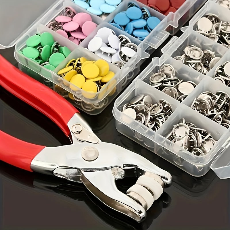 402 Pcs Snap Fastener Kit with Hand Pliers - Easy-to-Use Sewing Fasteners in Multiple Colors, Includes Manual Pressing Pliers & Storage Box - Ideal for Sewing, DIY Crafts, Clothing, Hats, Bags