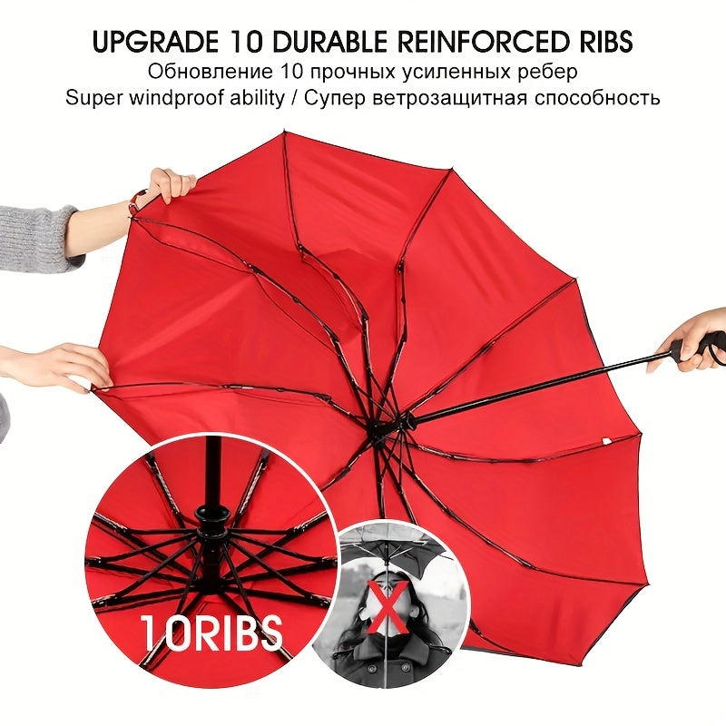 Three-Fold Automatic Folding Umbrella, Windproof, Reinforced Thickened Design