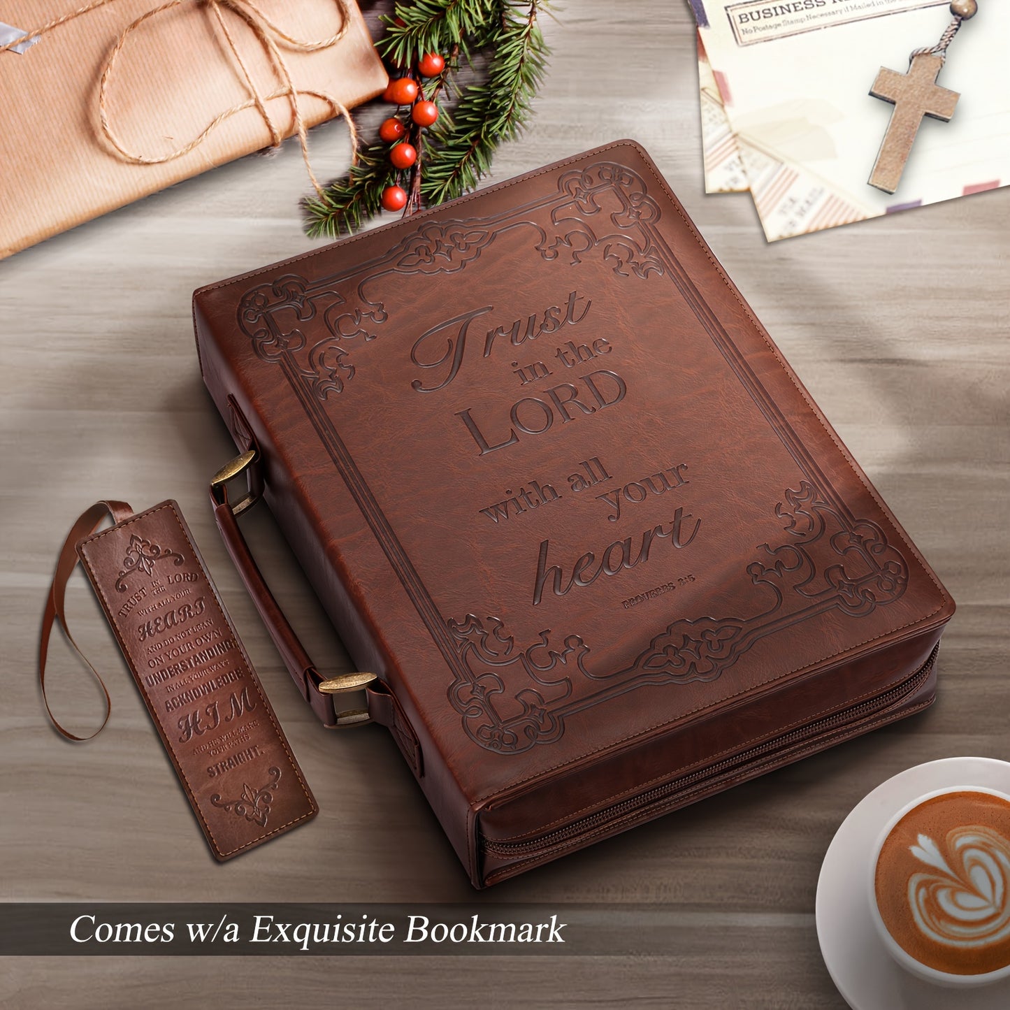 Classic PU Leather Bible Cover with Handle