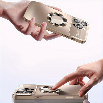 Desert Titanium Matte Magnetic Wireless Charging Case - Shockproof, Soft Bumper Cover with Glass Lens Protector, Compatible with iPhone 16, 15, 14, 13, 12, 11 Pro Max. - Hiccupzz