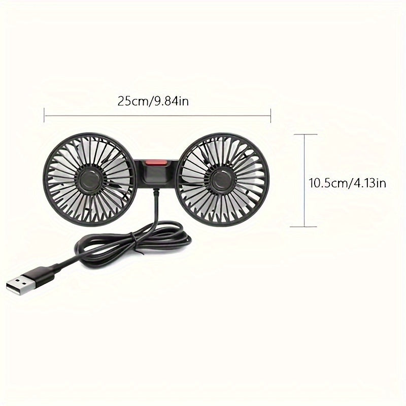 Car Fan - Powerful 12V/24V Dual-Head Electric USB Fan, Portable with Strong Wind for Backseat, Travel, Picnic, and Beach