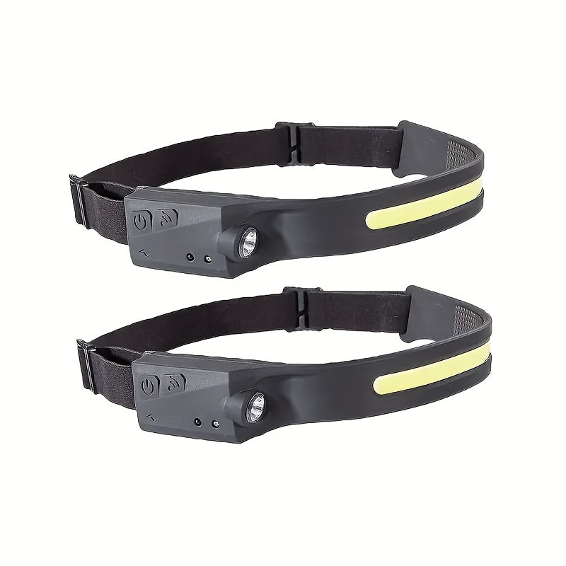 Ultra-Bright COB Headlamp with Motion Sensor, Gesture Control-USB Rechargeable Flashlight, 230° Wide Beam