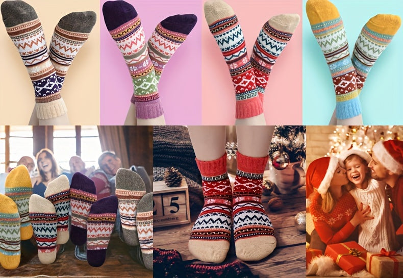 5 Pairs Women's Winter Knitted Socks - Thick, Warm, Soft, for Hiking, Skiing, Outdoor & Casual Wear